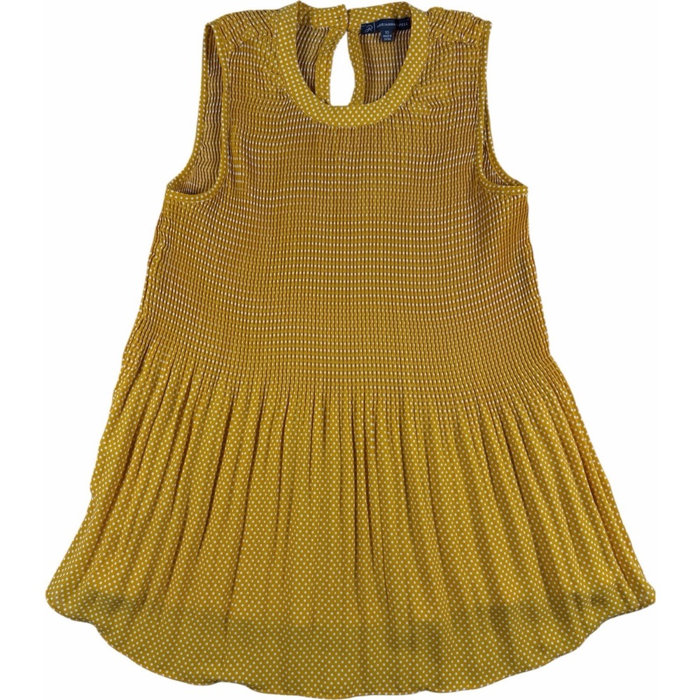 Adrianna Papell Women's Mustard Yellow Polka‎ Dot Sleeveless Blouse Top Size XS